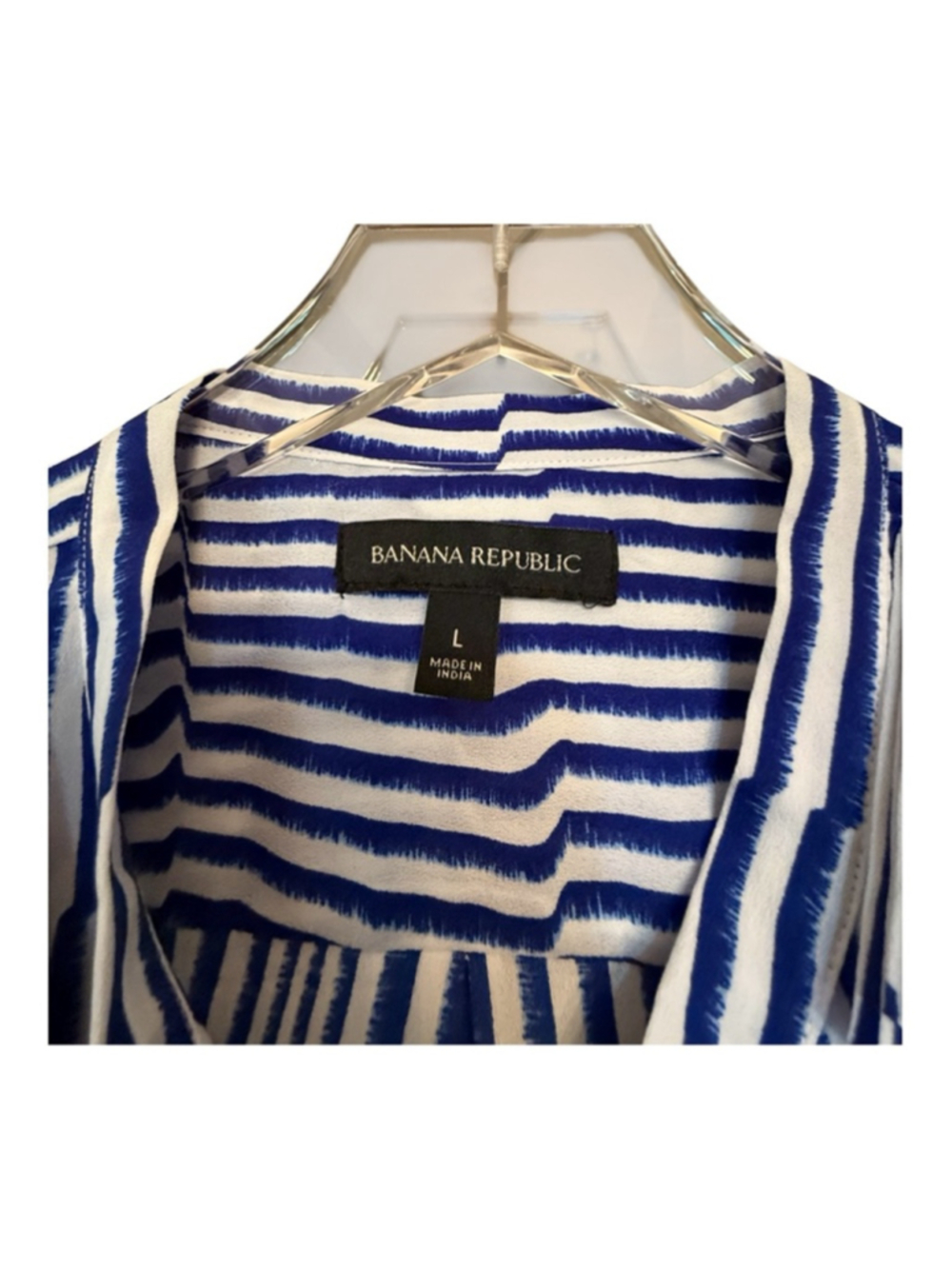 Banana Republic L Blue White Striped Ruffle Blouse - Picture 5 of 12